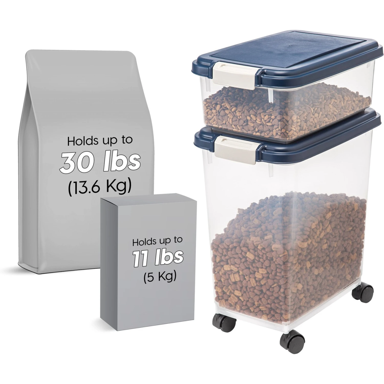 IRIS USA 2-Piece WeatherPro Airtight Stackable Dog Cat & Bird Food Pet Food Storage Container Combo & Treat Box, Navy, 35-lb 2 IRIS USA 2-Piece WeatherPro Airtight Stackable Dog Cat & Bird Food Pet Food Storage Container Combo & Treat Box, Navy, 35-lb - Image 2