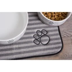 Bone Dry Stripe Embroidered Paw Print Dog & Cat Food Mat -Dog Supply Store 153980 PT2. AC SS1800 V1539714750