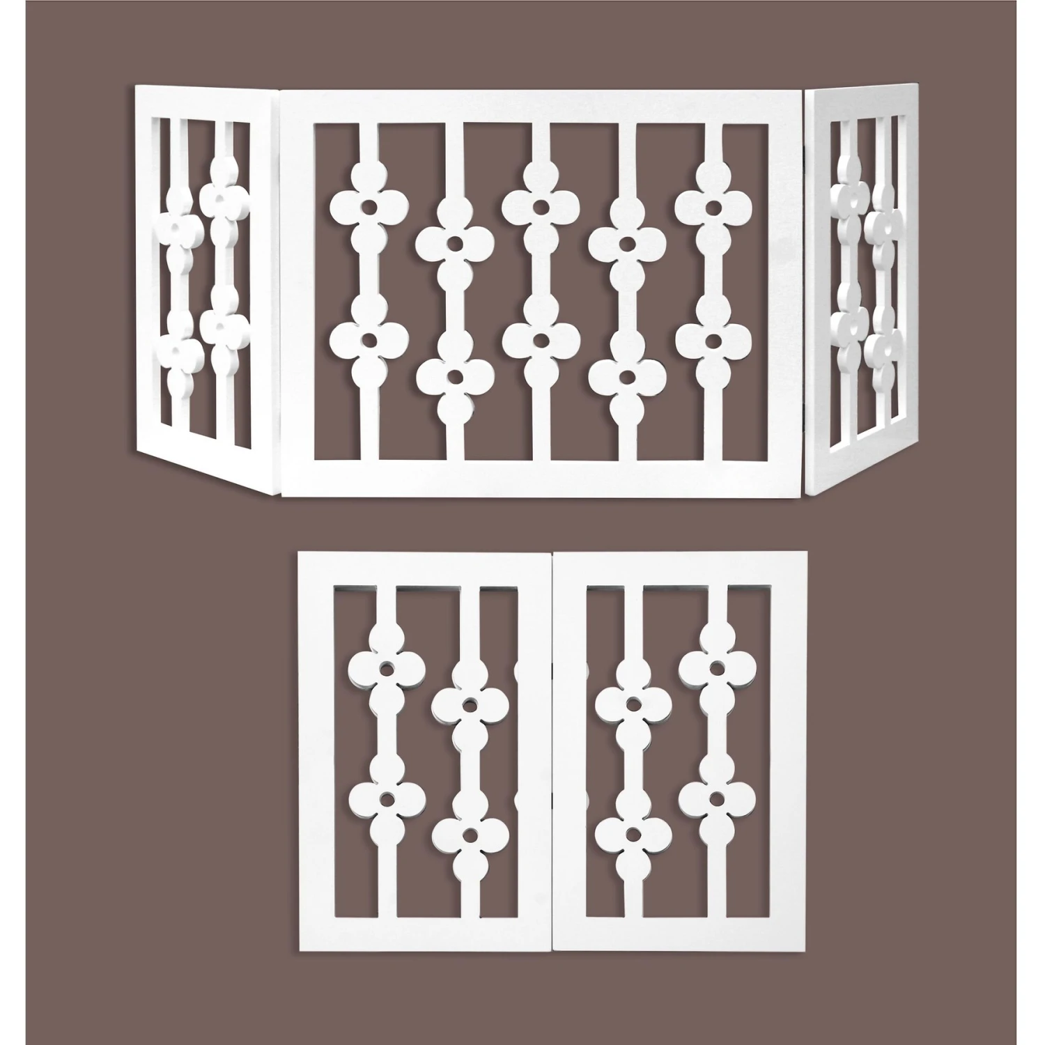 Etna Flower Cut Out Design Adjustable Wooden Pet Gate, White 2 Etna Flower Cut Out Design Adjustable Wooden Pet Gate, White - Image 2