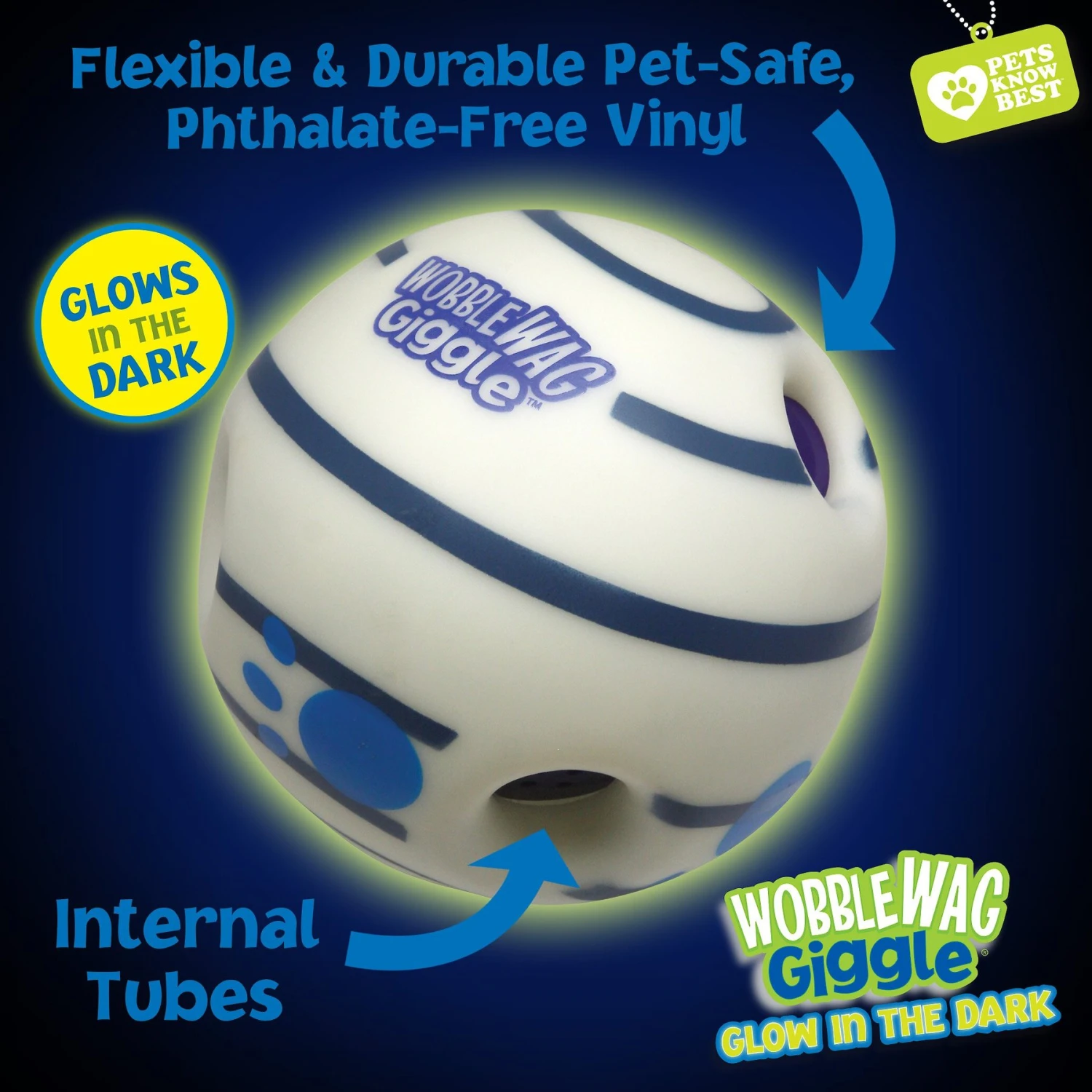 Wobble Wag Giggle Ball Glow In The Dark Squeaky Dog Toy 2 Wobble Wag Giggle Ball Glow In The Dark Squeaky Dog Toy - Image 2