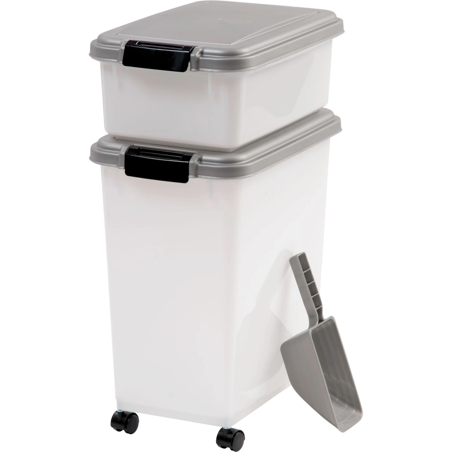 IRIS USA 3-Piece WeatherPro Airtight Stackable Dog, Cat & Bird Food Storage Container Combo With Scoop & Treat Box 1 IRIS USA 3-Piece WeatherPro Airtight Stackable Dog, Cat & Bird Food Storage Container Combo With Scoop & Treat Box