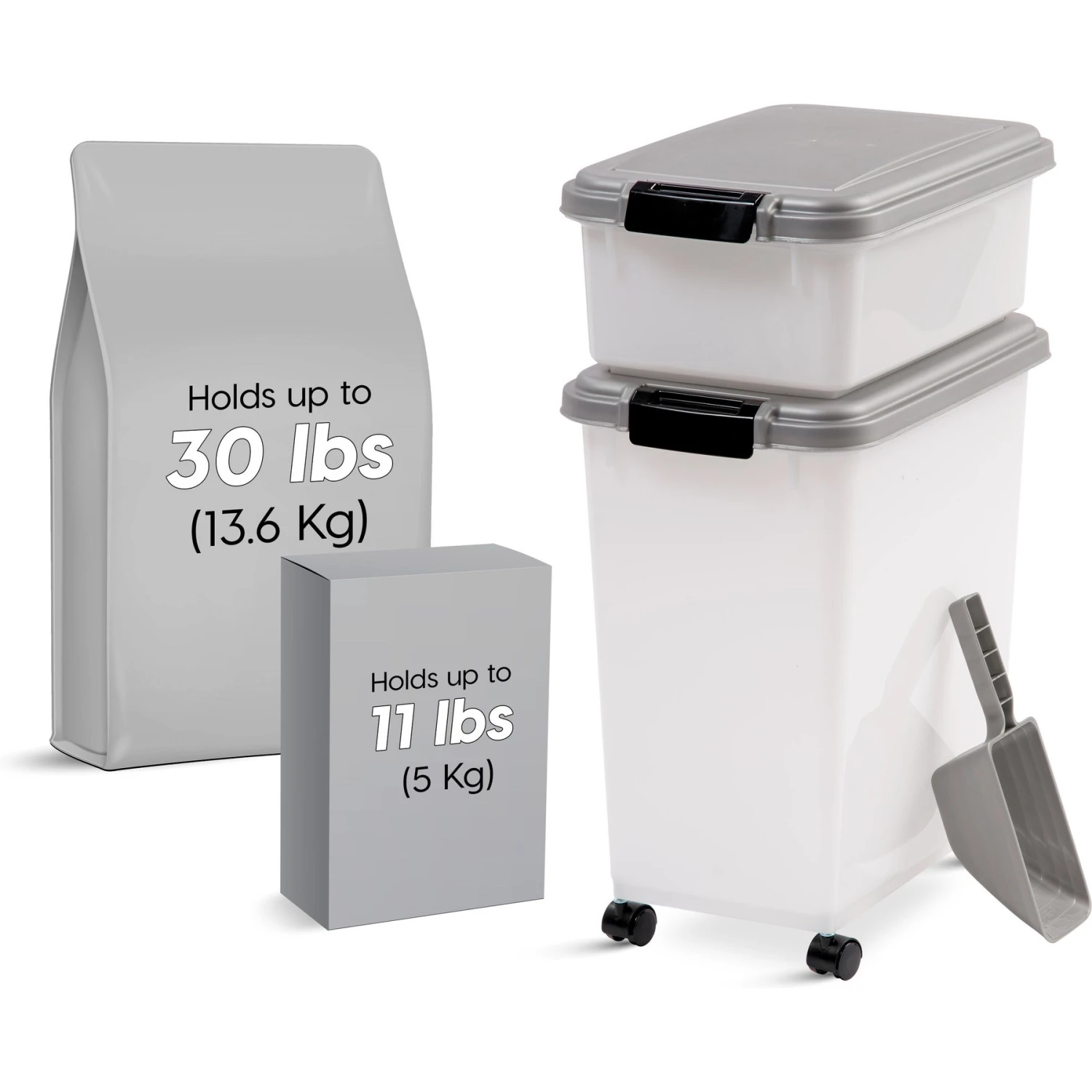 IRIS USA 3-Piece WeatherPro Airtight Stackable Dog, Cat & Bird Food Storage Container Combo With Scoop & Treat Box 2 IRIS USA 3-Piece WeatherPro Airtight Stackable Dog, Cat & Bird Food Storage Container Combo With Scoop & Treat Box - Image 2