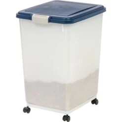 IRIS USA WeatherPro Airtight Dog, Cat, Bird & Other Pet Food Storage Bin Container With Attachable Casters