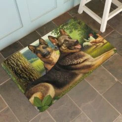 Bungalow Flooring German Shepherds & Chickens Dog Dinner Mat, 36 X 23-in -Dog Supply Store 235673 PT4. AC SS1800 V1615336350