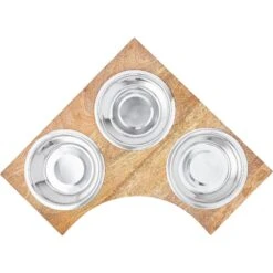 Frisco Multi Pet Feeding Corner Wood 3-Bowls Stainless Steel Dog & Cat Bowl -Dog Supply Store 277573 PT4. AC SS1800 V1627935017