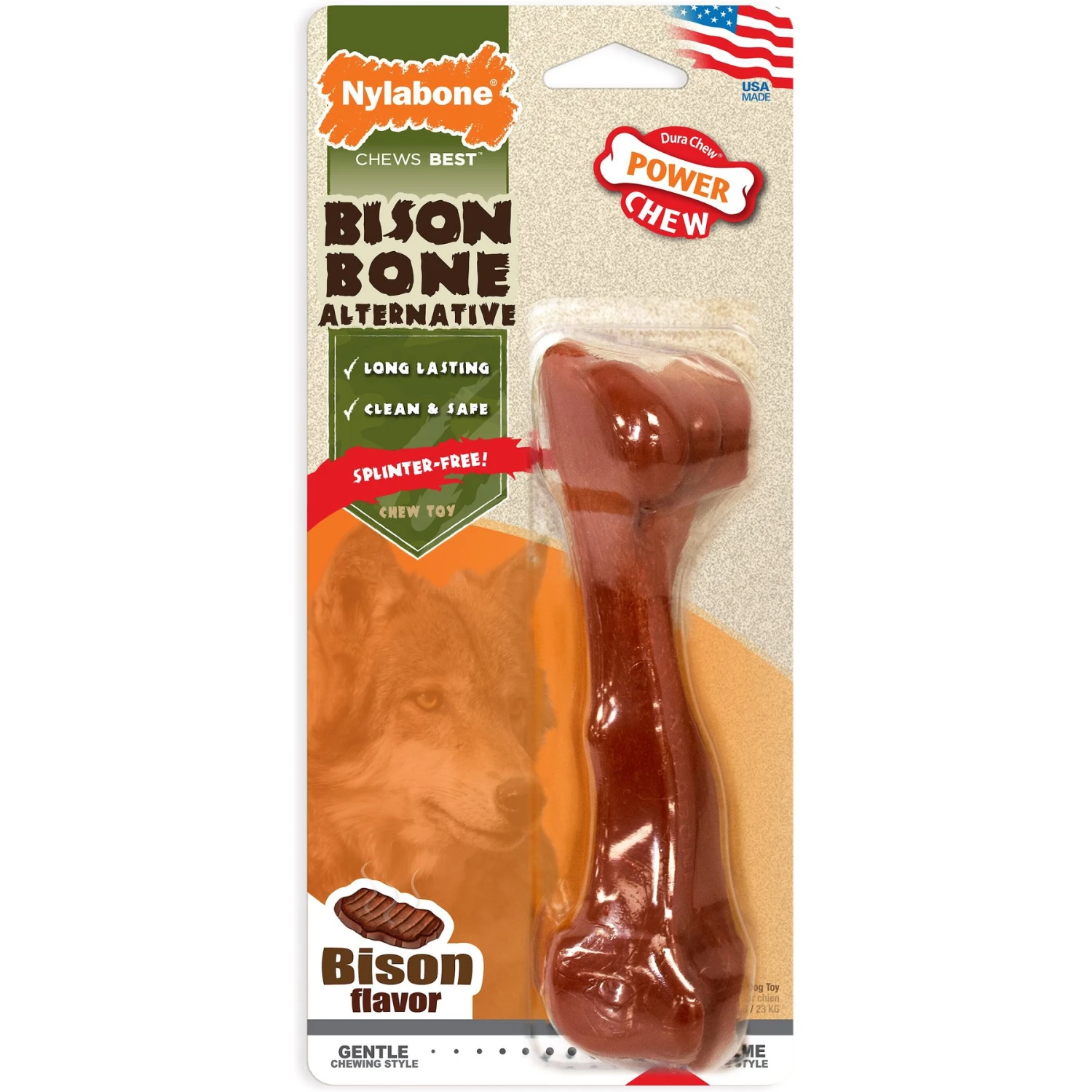 Nylabone Power Chew Bison Bone Alternative Nylon Dog Chew Toy, Large 1 Nylabone Power Chew Bison Bone Alternative Nylon Dog Chew Toy, Large