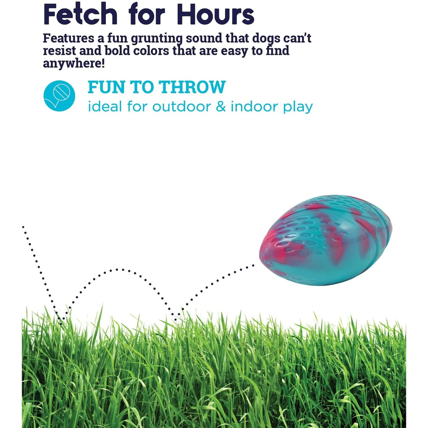 Petstages Grunt N Punt Football Dog Toy, Blue & Pink 3 Petstages Grunt N Punt Football Dog Toy, Blue & Pink - Image 3