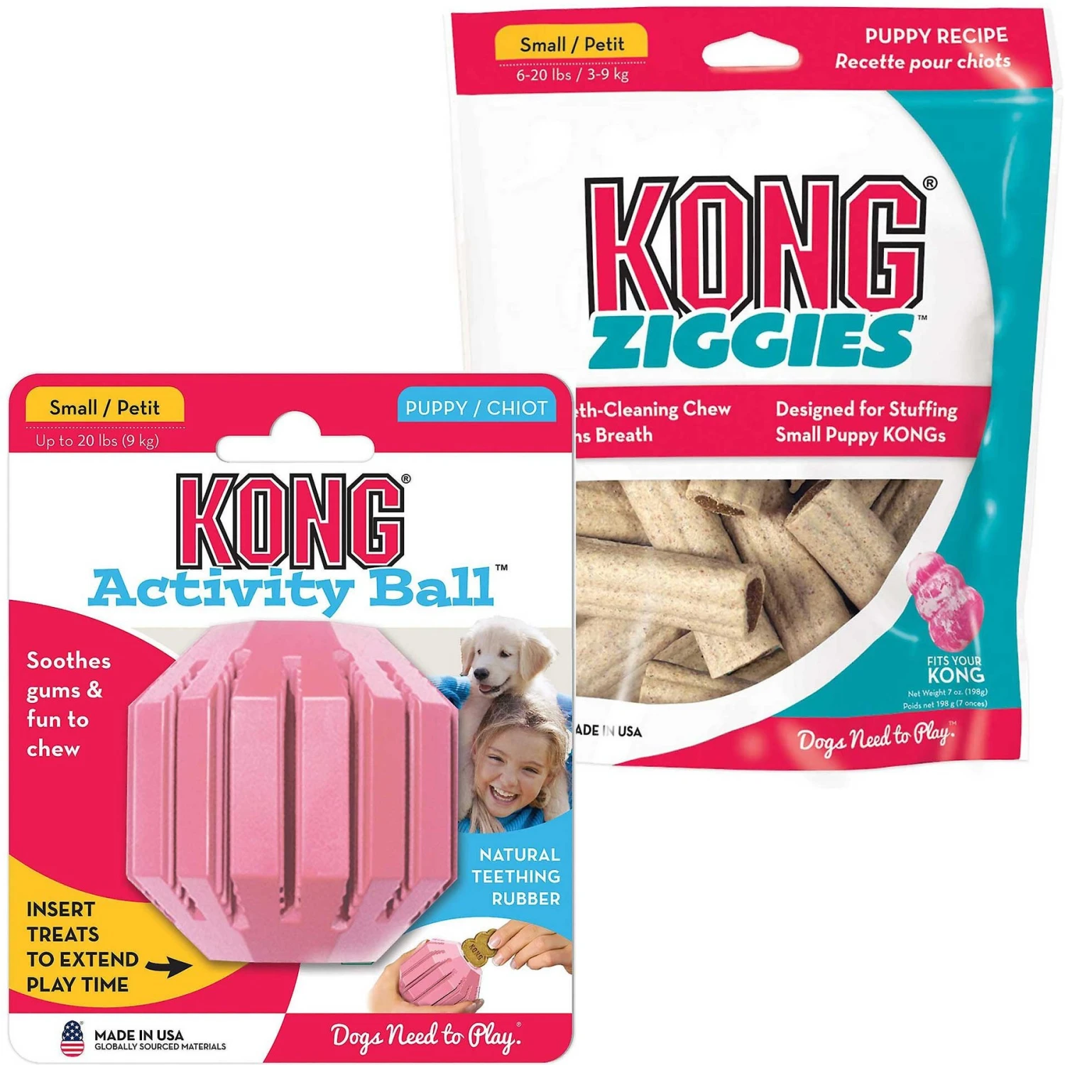 KONG Puppy Activity Ball Dog Toy, Color Varies & KONG Stuff'N Puppy Ziggies Dog Treats 1 KONG Puppy Activity Ball Dog Toy, Color Varies & KONG Stuff'N Puppy Ziggies Dog Treats