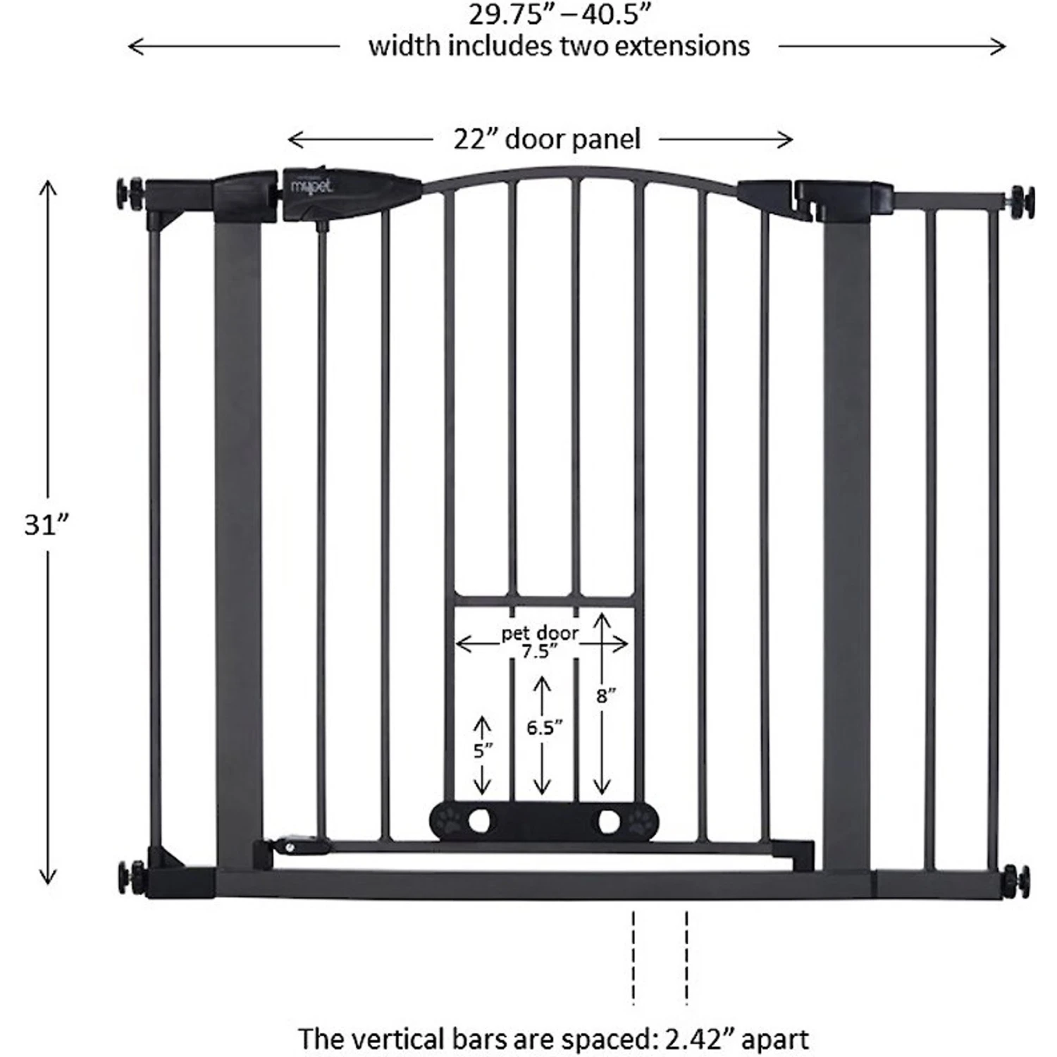 MyPet Wide Deco EasyPass Pet Gate, 30" High - Graphite 7 MyPet Wide Deco EasyPass Pet Gate, 30" High - Graphite - Image 7