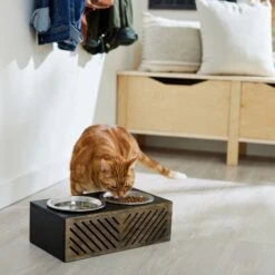 Frisco Premium Wood Elevated Stainless Steel Double Diner Dog & Cat Bowl, Black, 3 Cup -Dog Supply Store 331509 PT3. AC SS1800 V1657656894