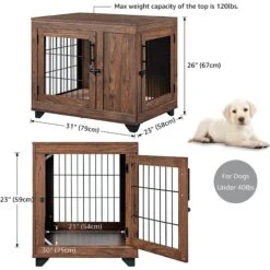 Unipaws Wooden Wire Furniture End Table Dog Crate, Walnut -Dog Supply Store 361903 PT2. AC SS1800 V1649959891