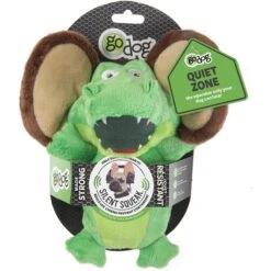 GoDog Silent Squeak Flips Gator Monkey Dog Toy, Green