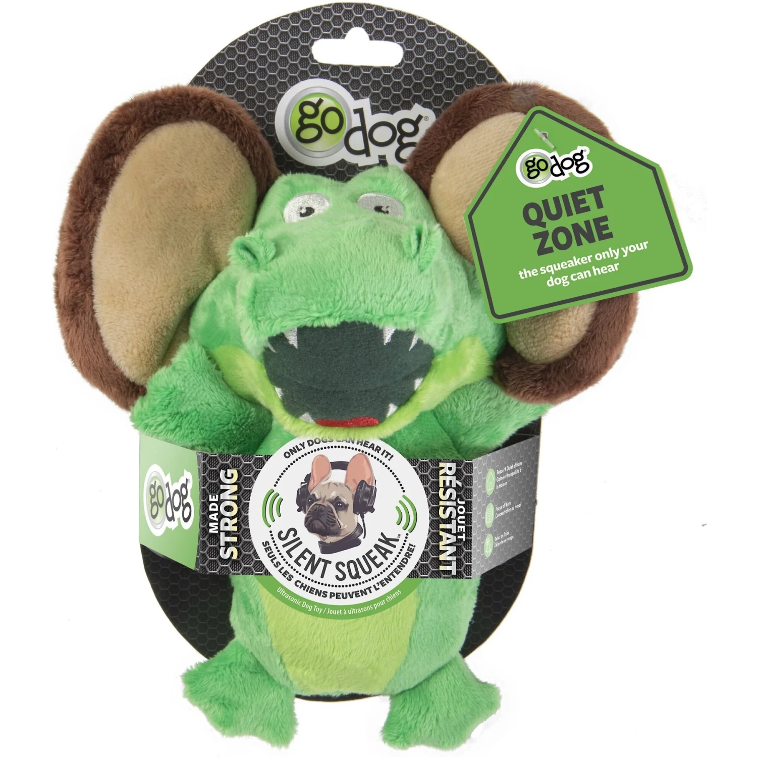 GoDog Silent Squeak Flips Gator Monkey Dog Toy, Green 1 GoDog Silent Squeak Flips Gator Monkey Dog Toy, Green