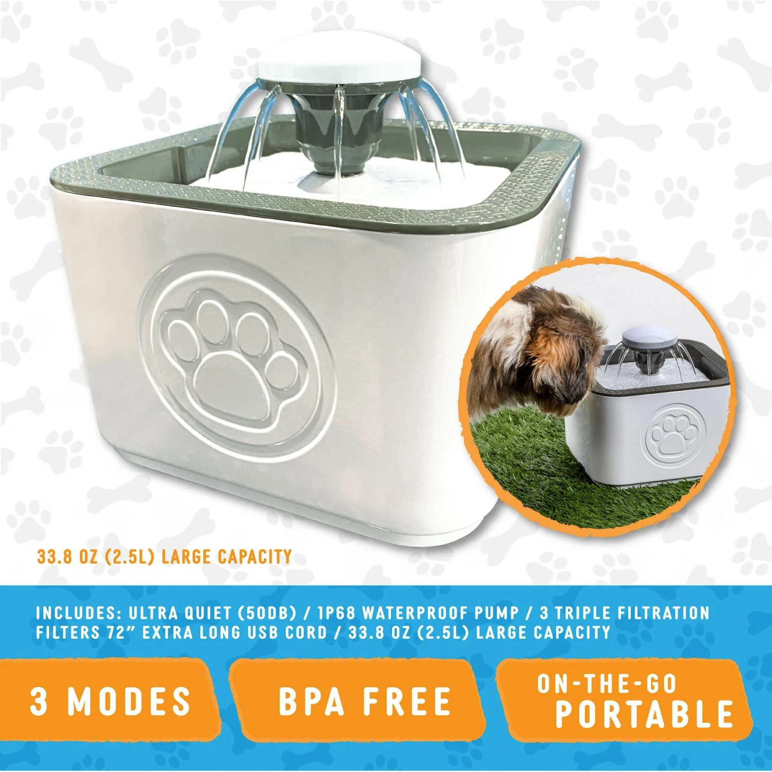 PawPerfect Cat & Dog Water Fountain, White 1 PawPerfect Cat & Dog Water Fountain, White
