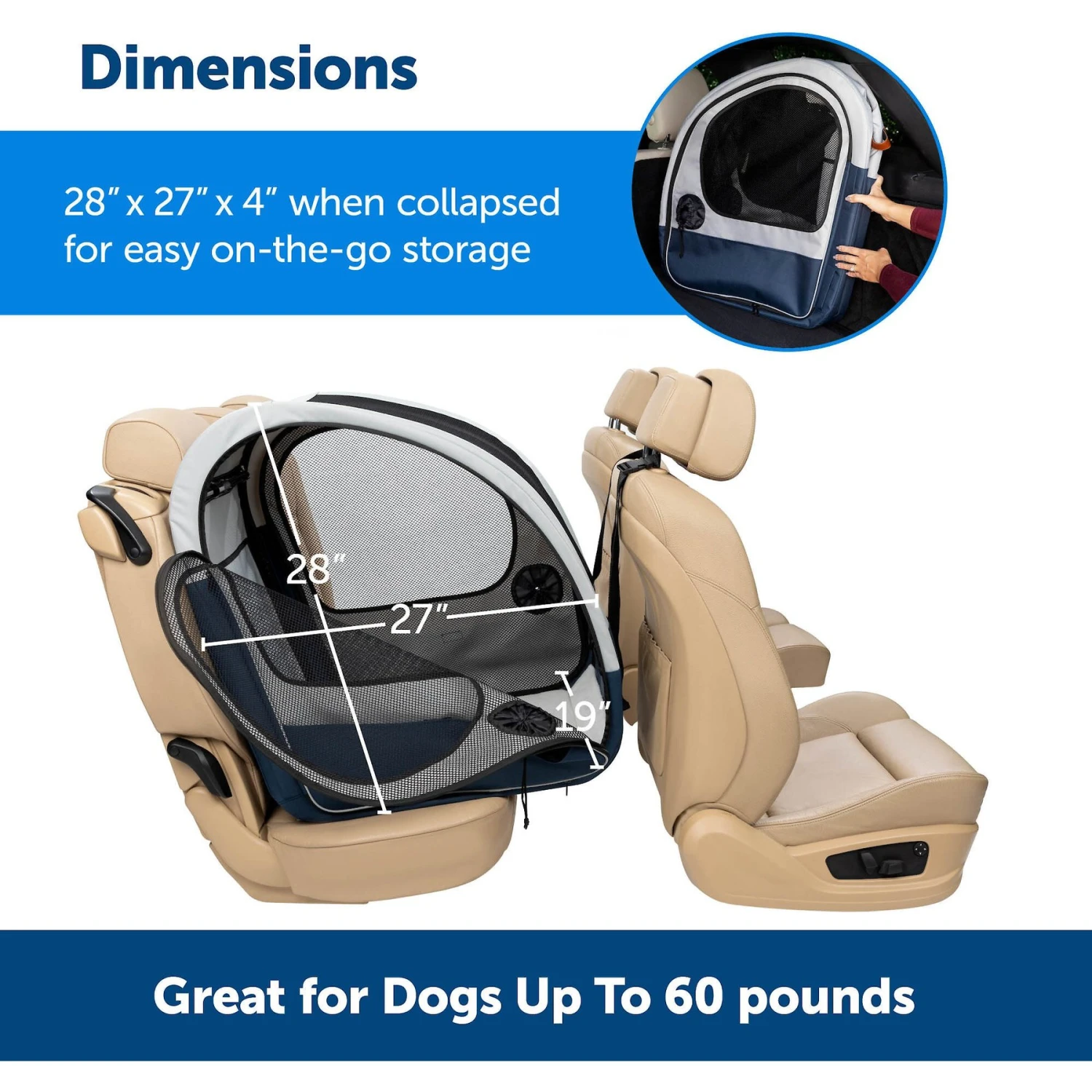 PetSafe Happy Ride Collapsible Cat & Dog Travel Crate, Gray & Blue 2 PetSafe Happy Ride Collapsible Cat & Dog Travel Crate, Gray & Blue - Image 2