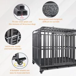 SMONTER Heavy Duty Metal Anxiety Indoor & Outdoor Large Breed Dog Crate, Dark Silver -Dog Supply Store 517206 PT2. AC SS1800 V1650397289