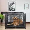 SMONTER Heavy Duty Double Lock Metal Large Breed Dog Crate, Dark Silver