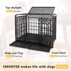 SMONTER Heavy Duty Double Lock Metal Large Breed Dog Crate, Dark Silver -Dog Supply Store 517278 PT2. AC SS1800 V1650393708