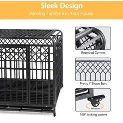 SMONTER Heavy Duty Double Lock Metal Large Breed Dog Crate, Dark Silver -Dog Supply Store 517278 PT3. AC SS1800 V1650388901