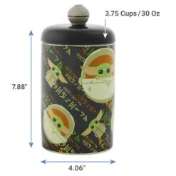 STAR WARS THE MANDALORIAN THE CHILD Aurebesh Ceramic Treat Jar & STAR WARS THE MANDALORIAN GROGU AUREBESH Non-Skid Stainless Steel With Melamine Stand Dog & Cat Bowl -Dog Supply Store 623382 PT2. AC SS1800 V1661896379