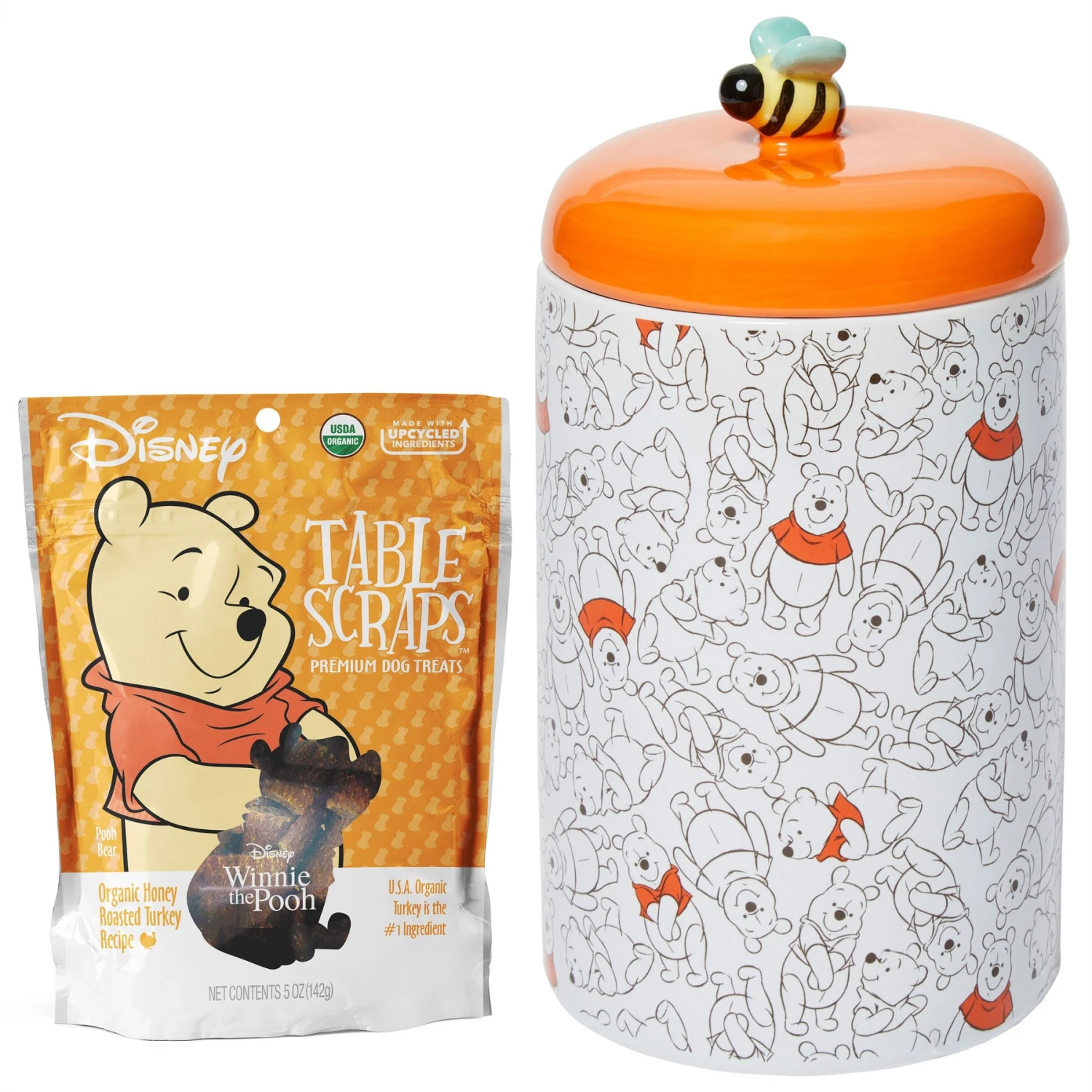 Disney Table Scraps Winnie The Pooh Organic Honey Roasted Turkey Recipe Dog Treats, 5-oz Bag & Disney Winnie The Pooh Orange Ceramic Dog & Cat Treat Jar 1 Disney Table Scraps Winnie The Pooh Organic Honey Roasted Turkey Recipe Dog Treats, 5-oz Bag & Disney Winnie The Pooh Orange Ceramic Dog & Cat Treat Jar
