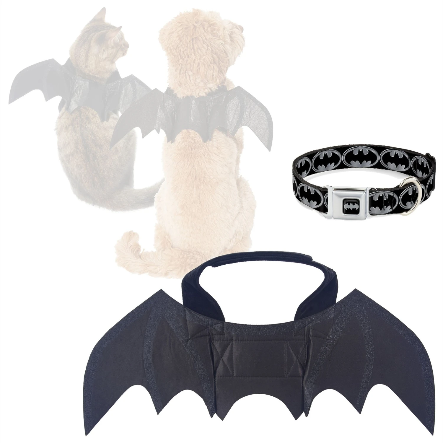 Frisco Bat Wings Dog & Cat Costume & Buckle-Down Batman Shield Polyester Dog Collar 1 Frisco Bat Wings Dog & Cat Costume & Buckle-Down Batman Shield Polyester Dog Collar