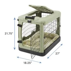 Pet Gear The Other Door Double Door Collapsible Wire Dog Crate & Plush Pad, Sage -Dog Supply Store 64489 PT2. AC SS1800 V1568036246