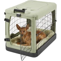 Pet Gear The Other Door Double Door Collapsible Wire Dog Crate & Plush Pad, Sage -Dog Supply Store 64489 PT3. AC SS1800 V1569012194
