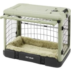 Pet Gear The Other Door Double Door Collapsible Wire Dog Crate & Plush Pad, Sage -Dog Supply Store 64489 PT4. AC SS1800 V1562169784