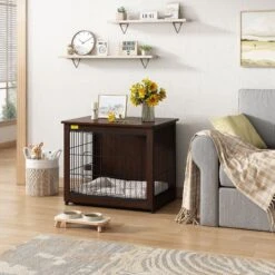 Coziwow Furniture Style Dog Crate With Removable Tray, Walnut