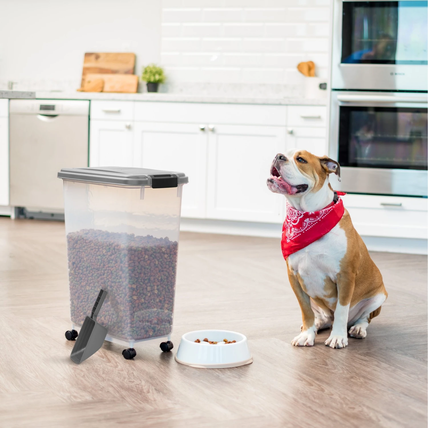 IRIS Airtight Cat, Dog & Bird Food Storage Container With Attachable Casters 3 IRIS Airtight Cat, Dog & Bird Food Storage Container With Attachable Casters - Image 3