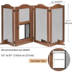 Unipaws 4 Panel Wire Mesh Dog & Cat Gate With Small Pet Door, Walnut, Large -Dog Supply Store 704534 PT2. AC SS1800 V1670426116