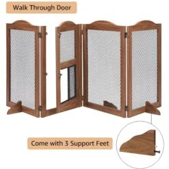 Unipaws 4 Panel Wire Mesh Dog & Cat Gate With Small Pet Door, Walnut, Large -Dog Supply Store 704534 PT3. AC SS1800 V1670426148