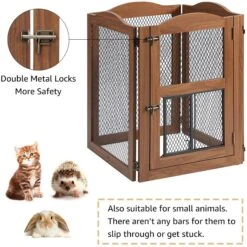Unipaws 4 Panel Wire Mesh Dog & Cat Gate With Small Pet Door, Walnut, Large -Dog Supply Store 704534 PT4. AC SS1800 V1670426118