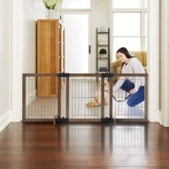 MyPet Wide Versa-Lock Freestanding Cat & Dog Gate, Woodtone