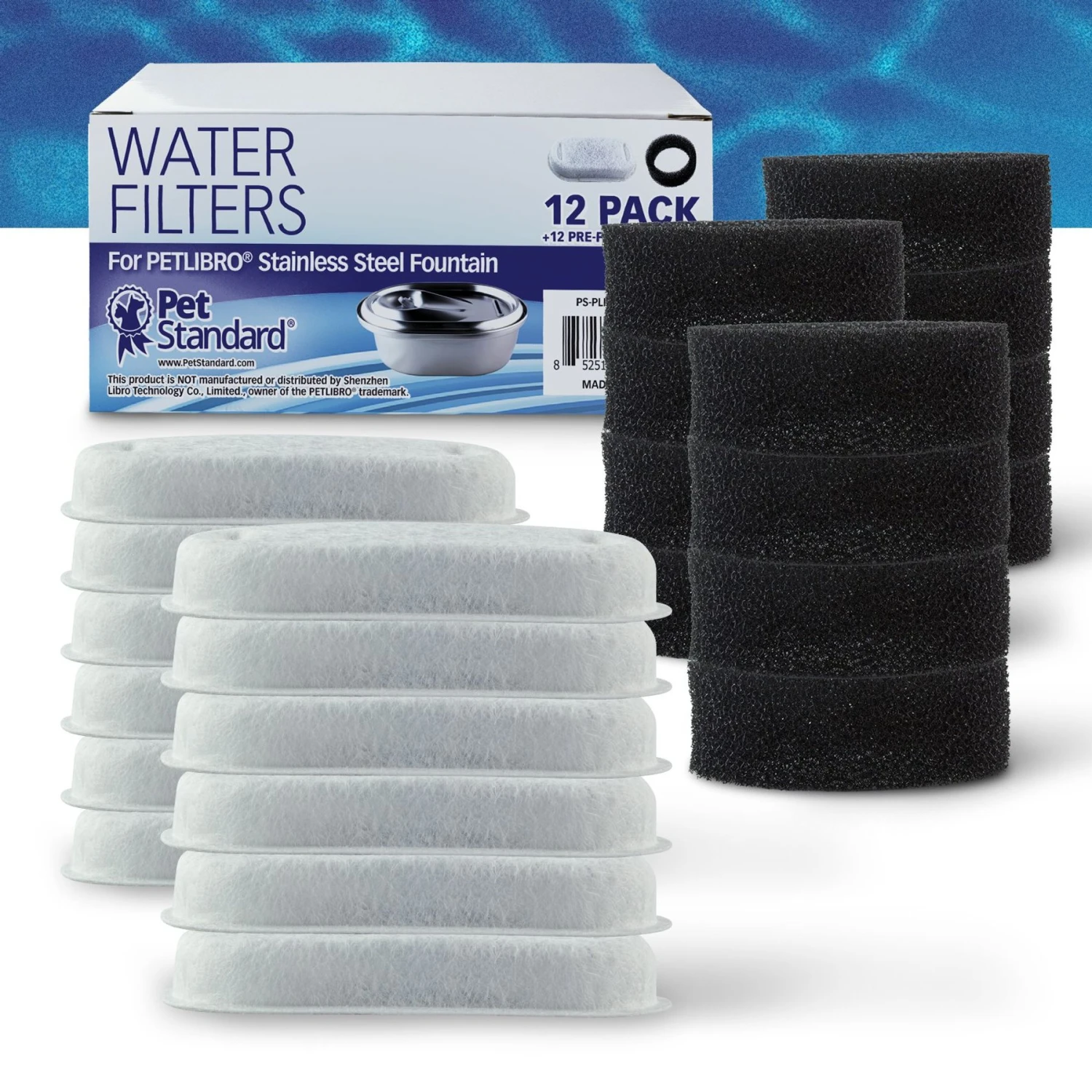 Pet Standard PETLIBRO Model PLWF003 Stainless Steel Pet Water Fountain Replacement Filter & Replacement Pre-Filter Sponges, 67-oz, 12-pack 2 Pet Standard PETLIBRO Model PLWF003 Stainless Steel Pet Water Fountain Replacement Filter & Replacement Pre-Filter Sponges, 67-oz, 12-pack - Image 2