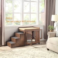 Unipaws Wooden Three-Story Dog Ladder, Walnut -Dog Supply Store 739438 PT7. AC SS1800 V1671223372