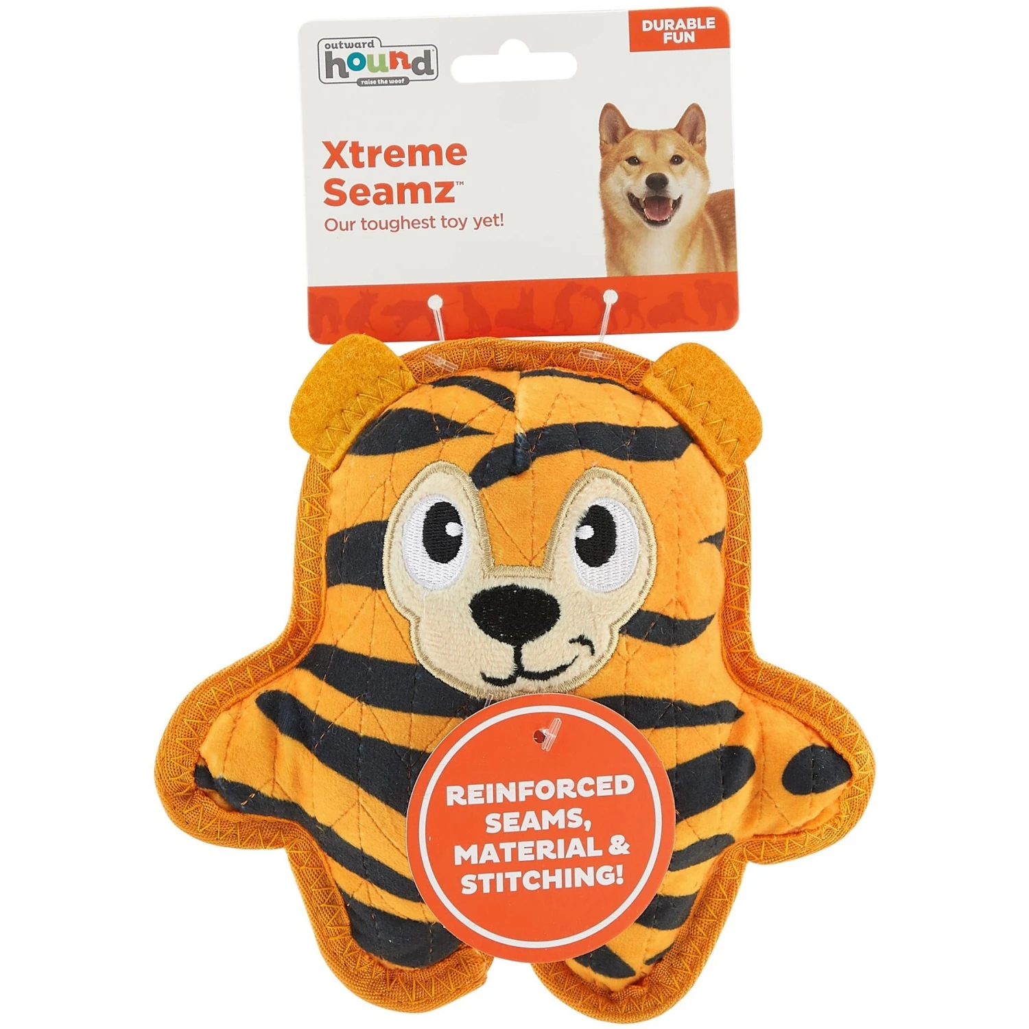 Outward Hound Xtreme Seamz Tiger Durable Squeaky Dog Toy, Orange, Medium 7 Outward Hound Xtreme Seamz Tiger Durable Squeaky Dog Toy, Orange, Medium - Image 7