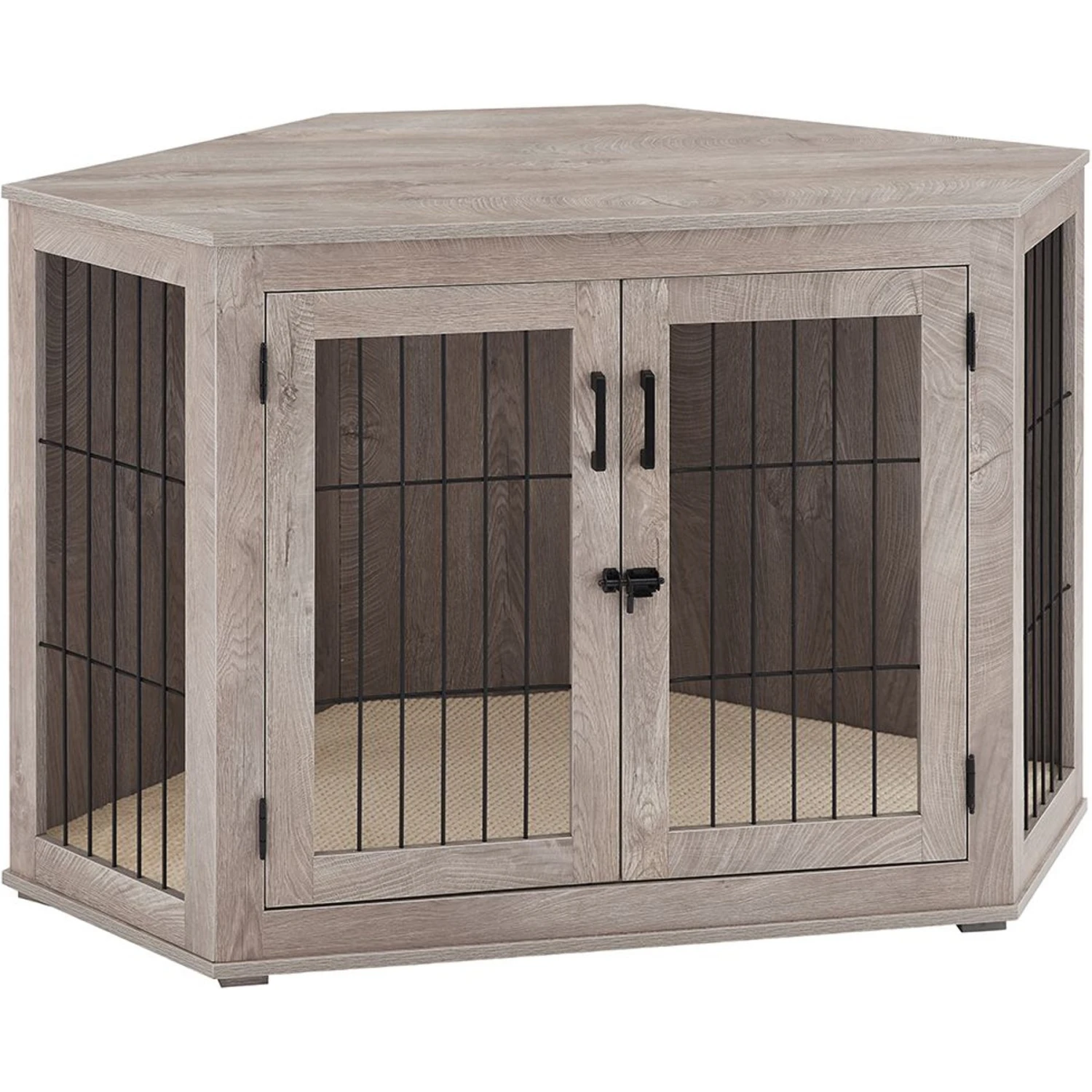 Unipaws Furniture Corner Dog Crate With Cushion, Weathered Grey 3 Unipaws Furniture Corner Dog Crate With Cushion, Weathered Grey - Image 3