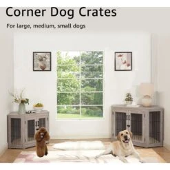 Unipaws Furniture Corner Dog Crate With Cushion, Weathered Grey 10 Unipaws Furniture Corner Dog Crate With Cushion, Weathered Grey -Dog Supply Store 811550 PT3. AC SS1800 V1682541575