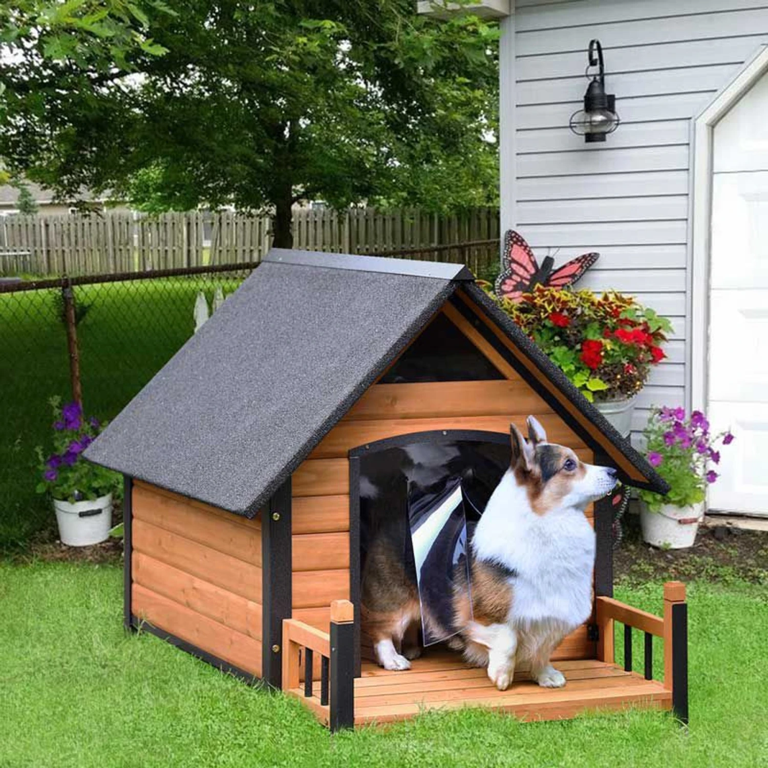 Aivituvin Strong Iron Frame Outdoor Dog House With Porch, Small 2 Aivituvin Strong Iron Frame Outdoor Dog House With Porch, Small - Image 2