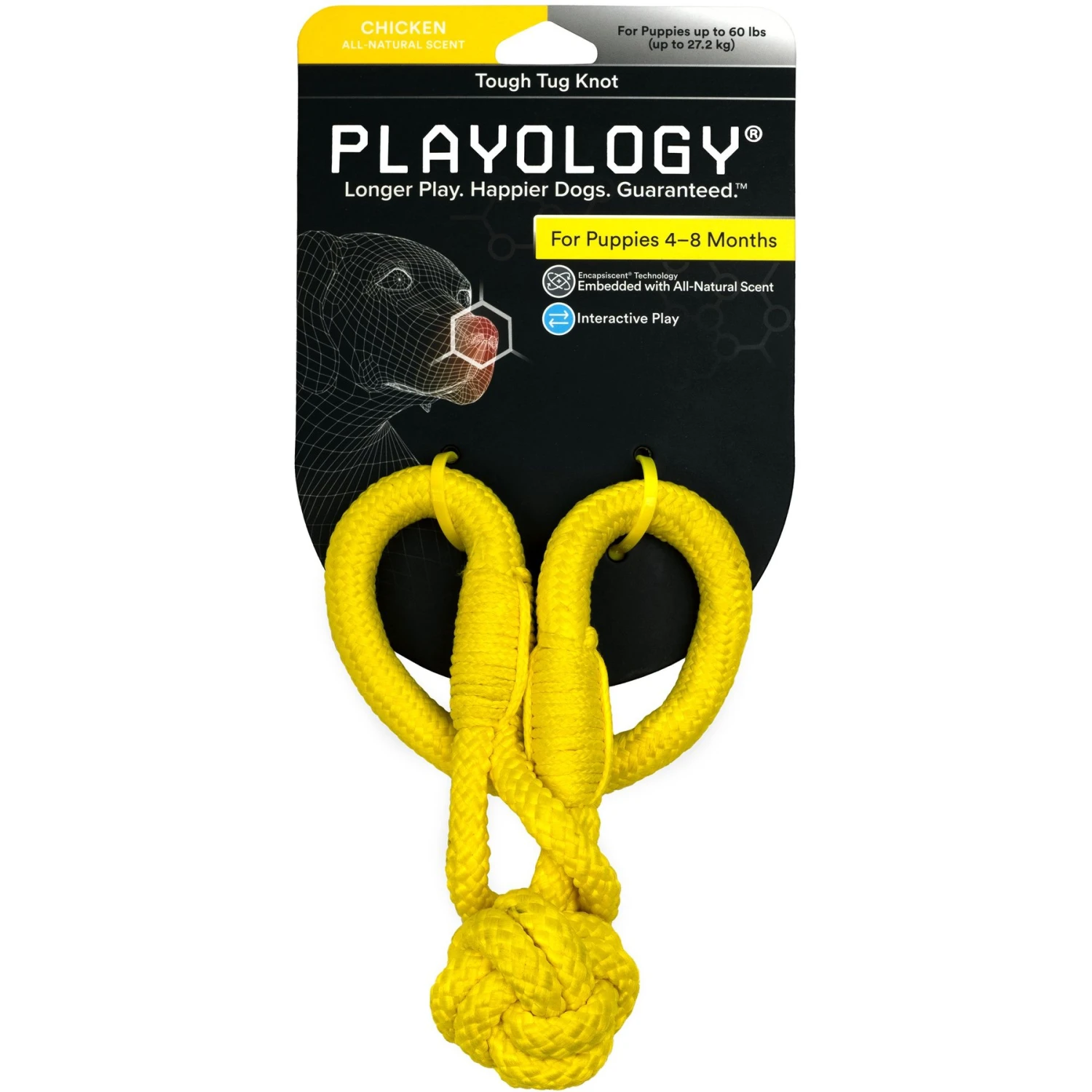 Playology Puppy Tough Tug Knot Chicken Dog Toy, Yellow, Large 1 Playology Puppy Tough Tug Knot Chicken Dog Toy, Yellow, Large