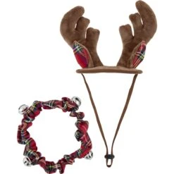 Frisco Jingle Bells Dog & Cat Holiday Collar With Bells, 1 Count & Frisco Holiday Antler Headband & Bell Collar Dog & Cat Costume -Dog Supply Store 986294 PT5. AC SS1800 V1698258116